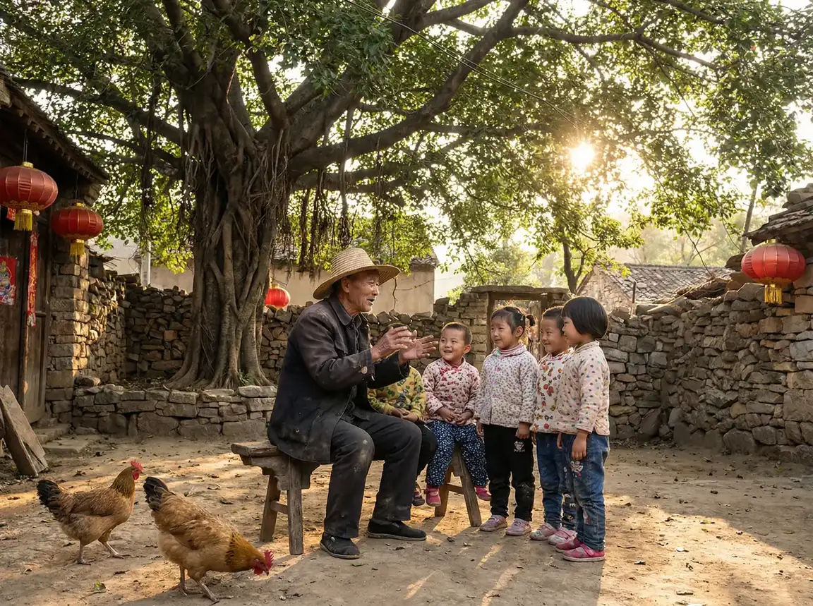 老人在大榕树下给孩子们讲故事 - 草草影院永久发布地址 乡村记忆